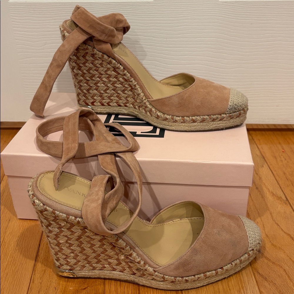 Ivanka Trump Pink and Cream Suede Espadrille Wedges - Picture 4 of 5